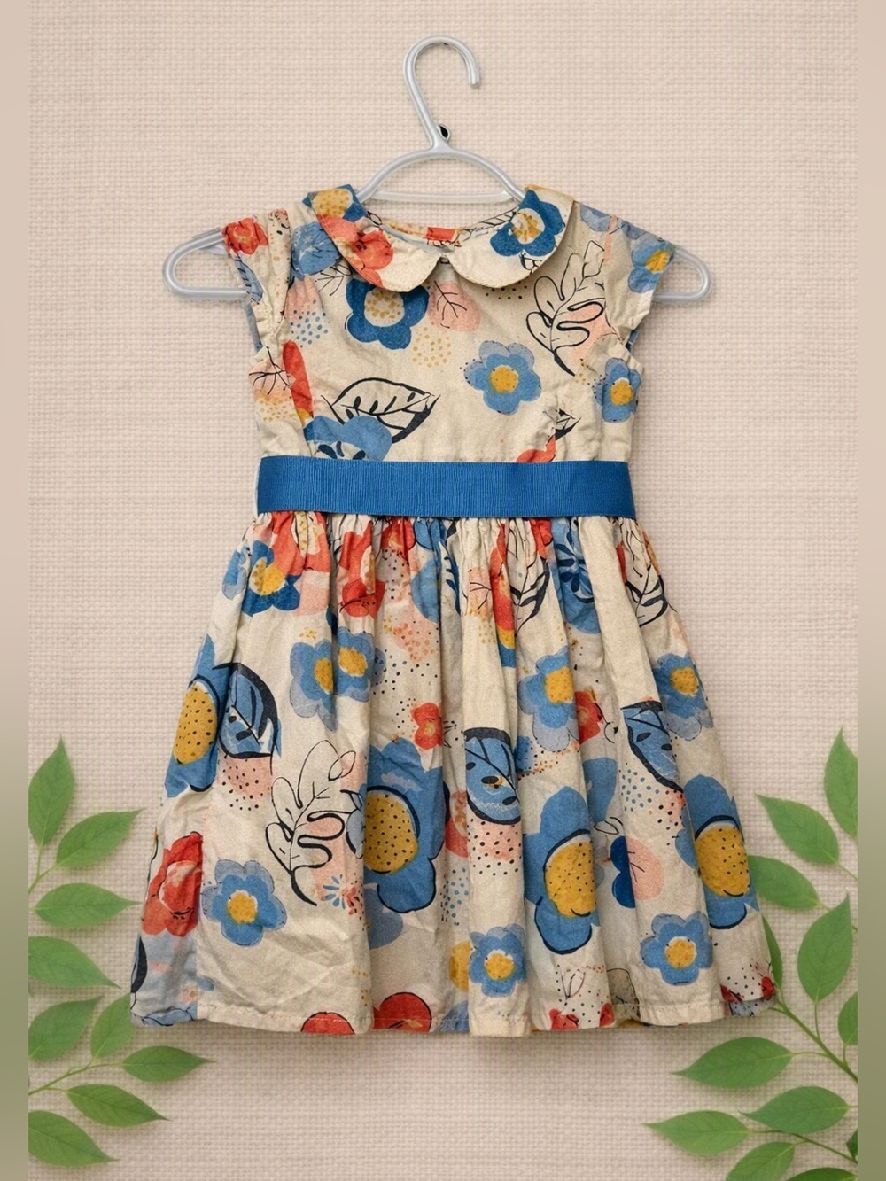 M&S Kids Floral Dress – 3–4 Years – Bright Summer Print & Blue Waistband